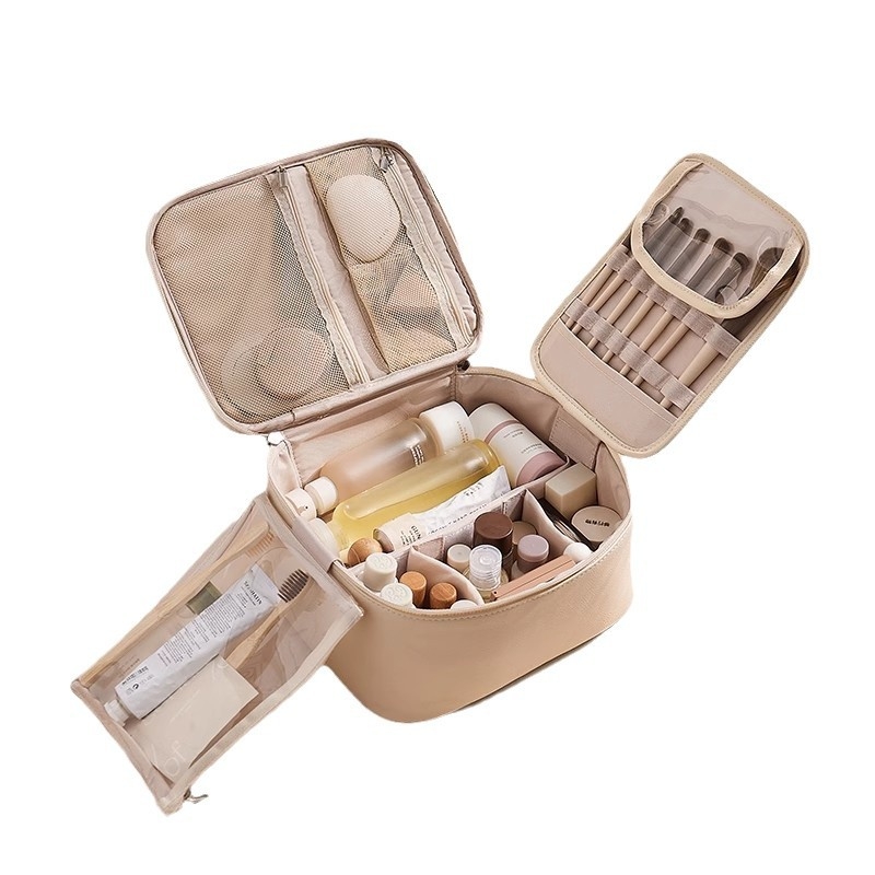 Sminktáska PU bőr, kocka alakú, többfunkciós, utazáshoz, modern minimalista stílus