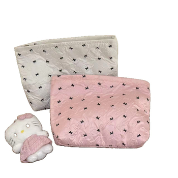 Bowknot sminktáska, nagy kapacitású, PU anyag, poliészter bélés, print mintázat, cipzár