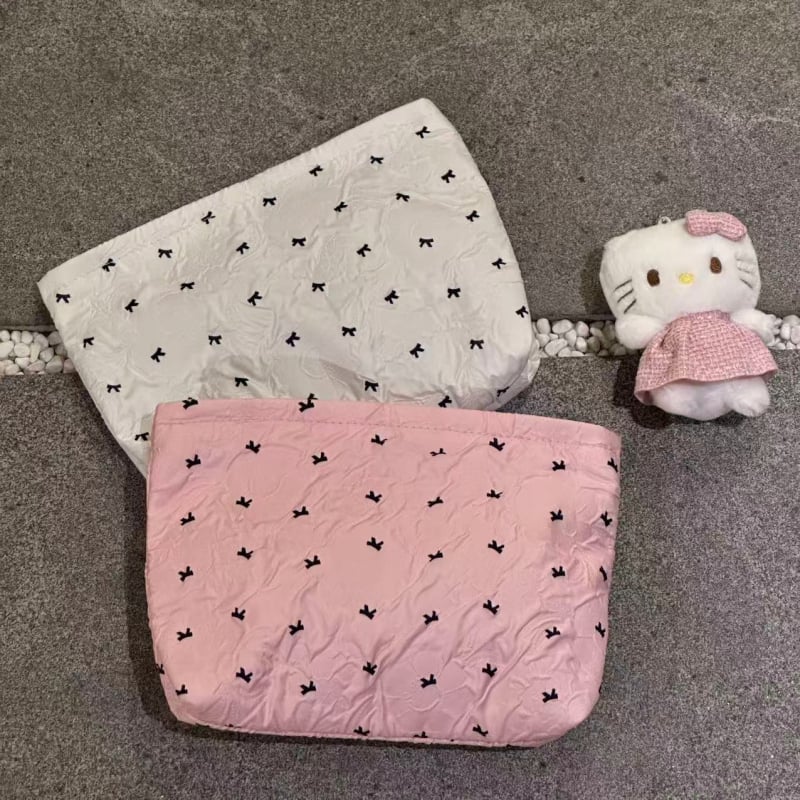 Bowknot sminktáska, nagy kapacitású, PU anyag, poliészter bélés, print mintázat, cipzár