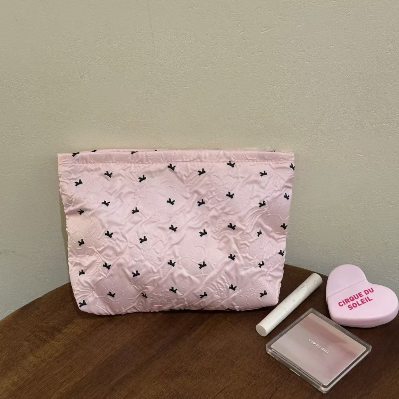 Bowknot sminktáska, nagy kapacitású, PU anyag, poliészter bélés, print mintázat, cipzár