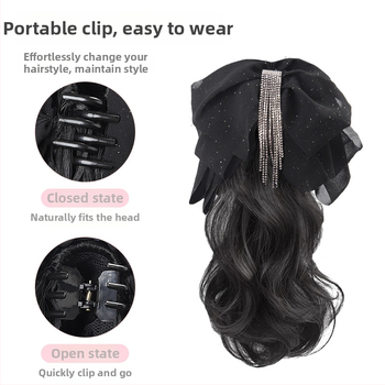 Perucă coadă cu clips Bow Tassel Ponytail – păr din sârmă rezistentă la temperatură, Lois brand, mecanism de fabricație