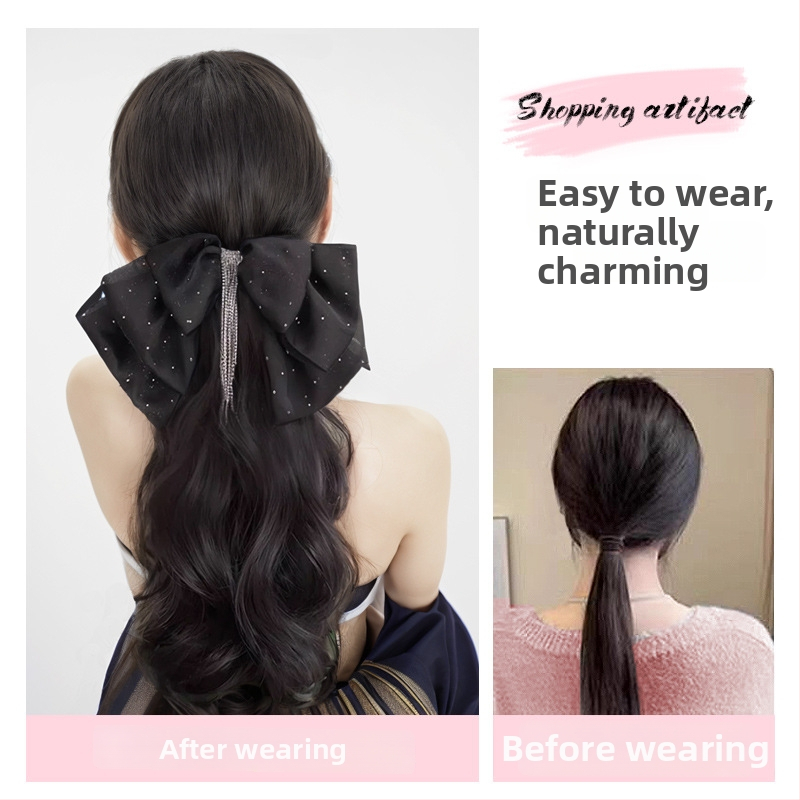 Perucă coadă cu clips Bow Tassel Ponytail – păr din sârmă rezistentă la temperatură, Lois brand, mecanism de fabricație