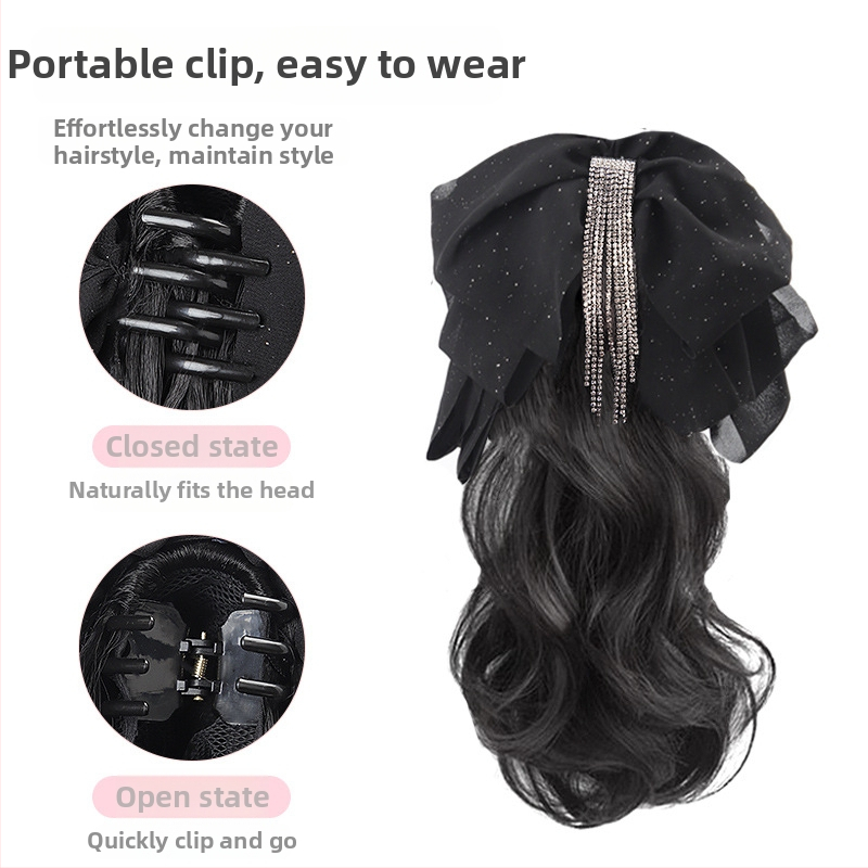 Perucă coadă cu clips Bow Tassel Ponytail – păr din sârmă rezistentă la temperatură, Lois brand, mecanism de fabricație
