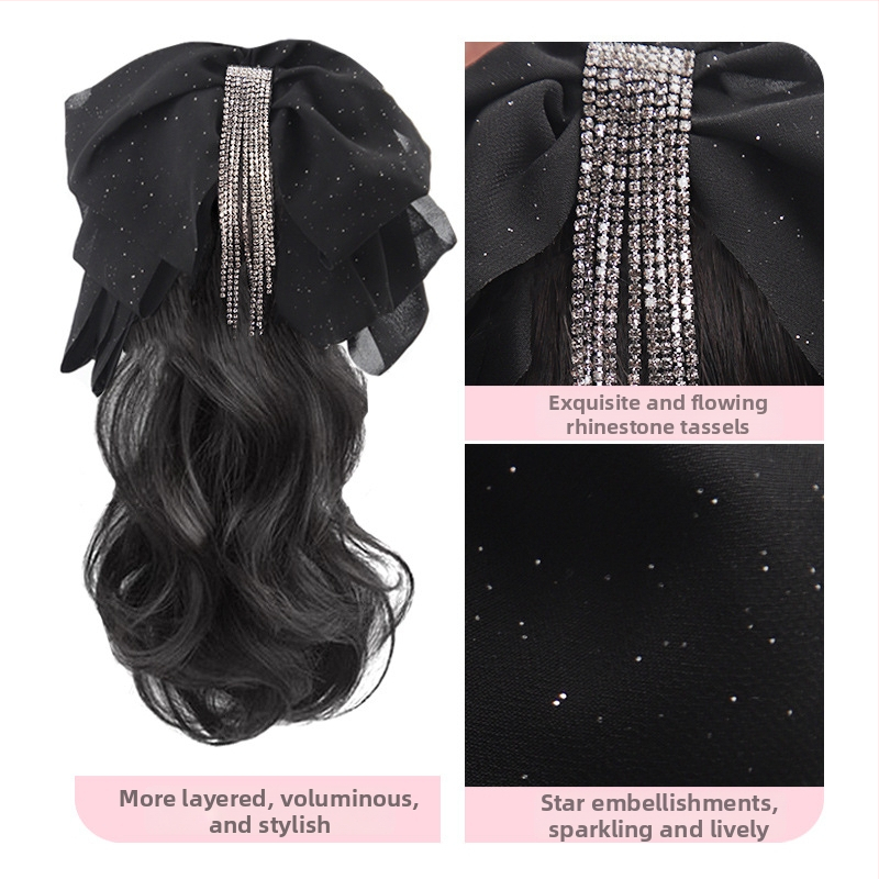 Perucă coadă cu clips Bow Tassel Ponytail – păr din sârmă rezistentă la temperatură, Lois brand, mecanism de fabricație
