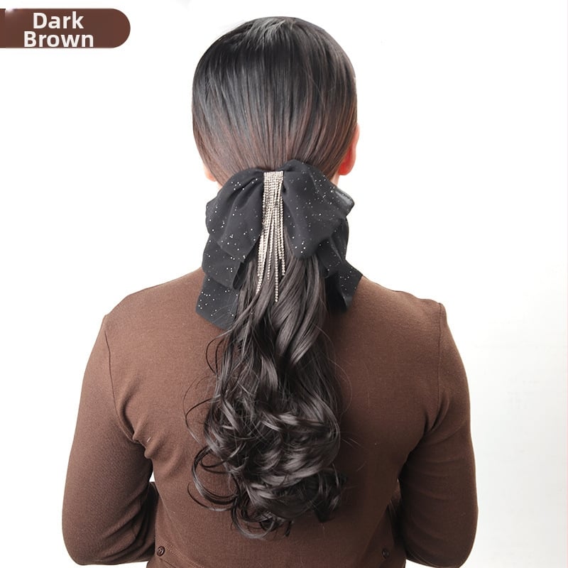 Perucă coadă cu clips Bow Tassel Ponytail – păr din sârmă rezistentă la temperatură, Lois brand, mecanism de fabricație