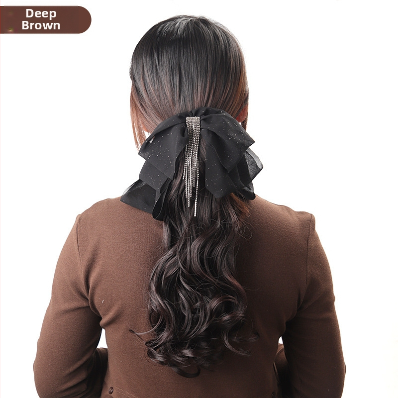 Perucă coadă cu clips Bow Tassel Ponytail – păr din sârmă rezistentă la temperatură, Lois brand, mecanism de fabricație