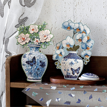 Стикери за пъзелни пейзажи в китайски национален стил — Блестящи порцеланови мечти, творчески миниатюрни сцени за детски дневник; Материал: PET + бял картон; Изработка: печат; Без персонализация; Включва: 2 стикера + 1 картон