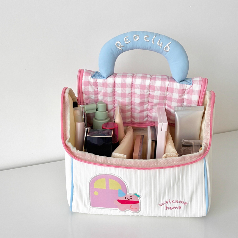 Koreai stílusú dopamin kis ház alakú, kézben tartható kozmetikai táska, utazáshoz, többszintes tároló — Anyag: pamutmentes szövet; Funkció: összecsukható; Stílus: japán stílus; Modell: Storage bag; Dobozmennyiség: 1 db