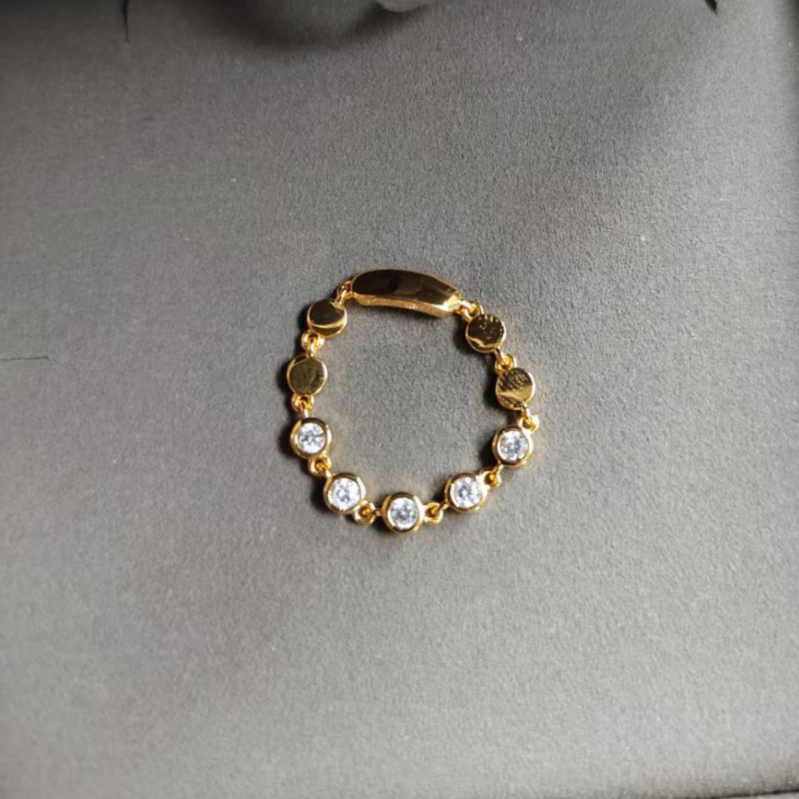 Gyűrű réz-cirkónnal, geometrikus forma, gyémántos megmunkálás, női stílus, Inst stílus