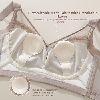 Sutien din dantelă cu cupe turnate ultrafine, material principal: nailon; căptușeală: nailon; închidere spate cu patru rânduri de cârlige