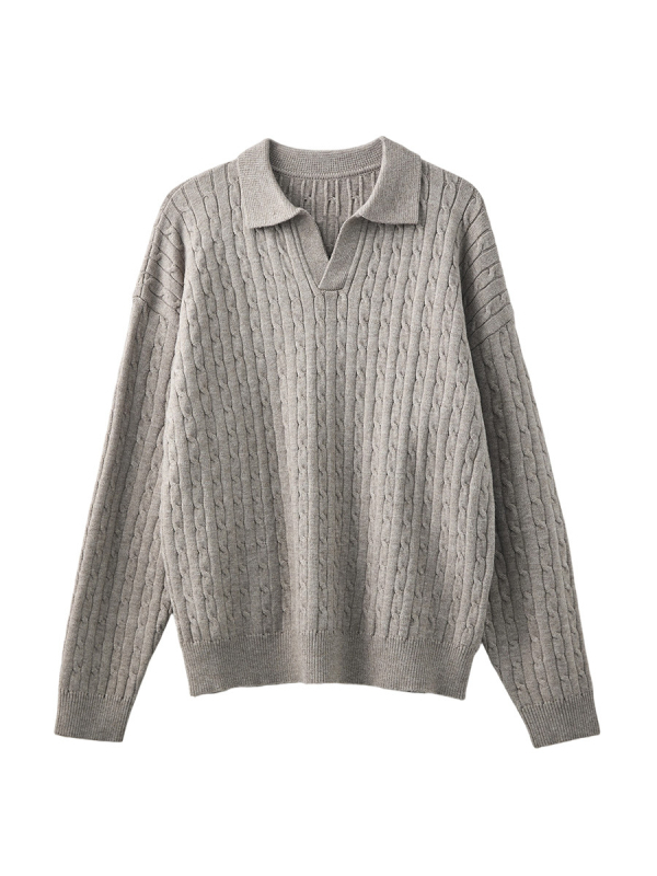 APO pleteni džemper s polo ovratnikom, slobodan kroj, jacquard uzorak, jesen-zima