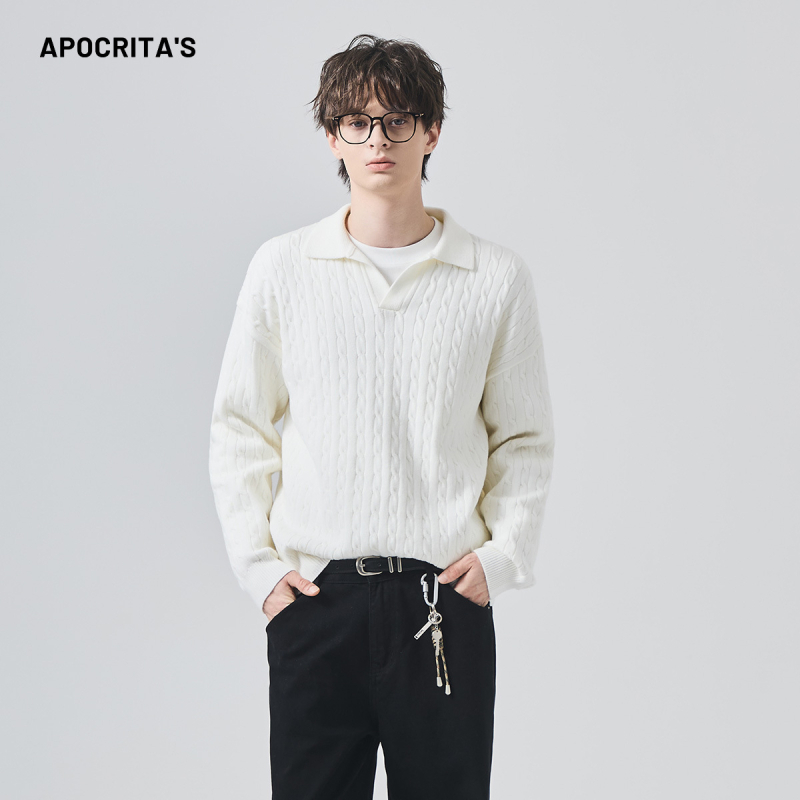 APO pleteni džemper s polo ovratnikom, slobodan kroj, jacquard uzorak, jesen-zima