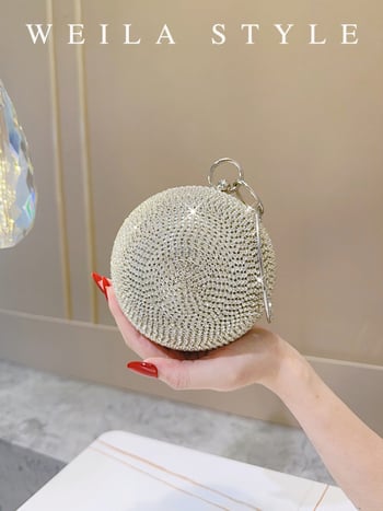 Okrugla večernja clutch s kristalima | Box bag stil, čvrsta konstrukcija, poliester podstava, otvor na vrhu