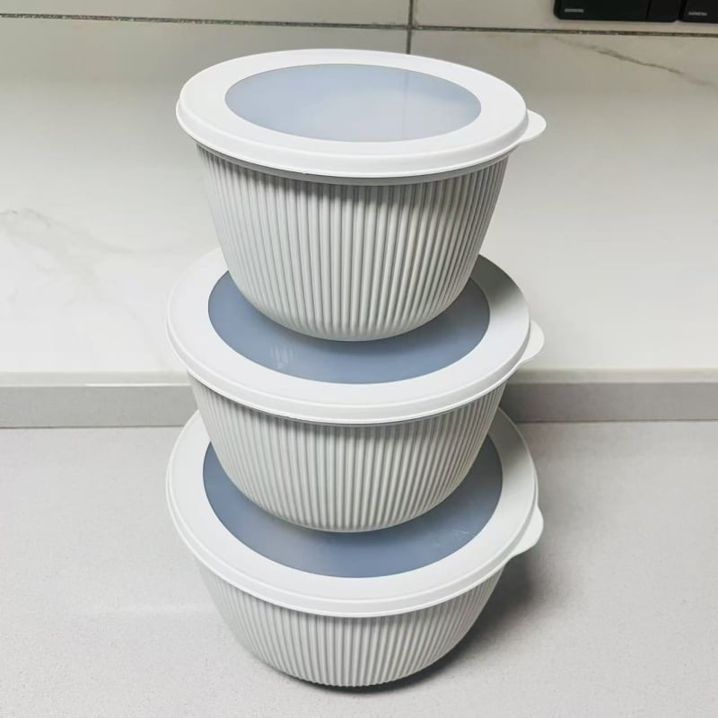 Kružni plastični set posuda za salatu za kućnu upotrebu – kvaliteti hrane, PP+TPR, kapacitet 4,1–5 L, kružne posude za pohranu u kuhinji, paket 18/24/36