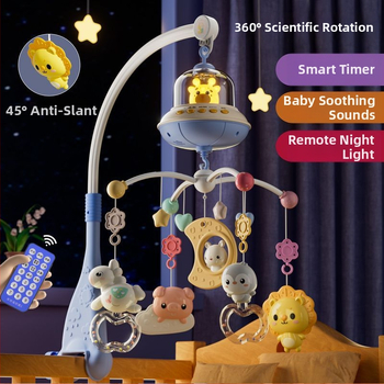 Jucărie muzicală rotativă pentru pătuț, cu posibilitate de agățare — ajutor liniștitor pentru somn, stimulare vizuală, dezvoltare auditivă; Brand: Ybr/Youbein; Vârstă: 0–3 ani; Material: plastic