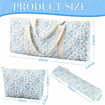 Visokokapacitna torbica za šminku, prijenosna s cvjetnim uzorkom, šivani quilt dizajn, 3-dijelni set