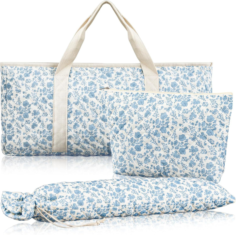 Visokokapacitna torbica za šminku, prijenosna s cvjetnim uzorkom, šivani quilt dizajn, 3-dijelni set