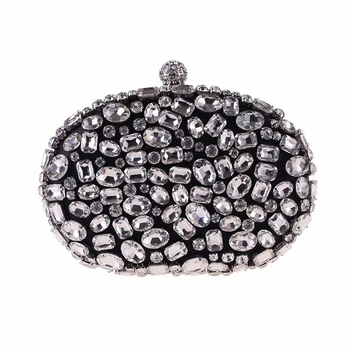Kerui večernja clutch torbica s kristalima, ručno izvezeni kristali, stakleni kamenčići, lančani stil
