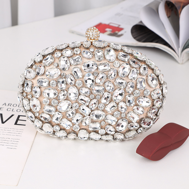 Kerui večernja clutch torbica s kristalima, ručno izvezeni kristali, stakleni kamenčići, lančani stil