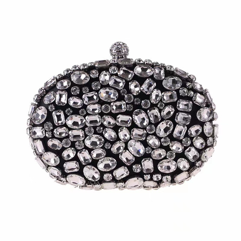 Kerui večernja clutch torbica s kristalima, ručno izvezeni kristali, stakleni kamenčići, lančani stil