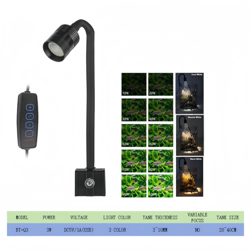 LED svjetlo s klipsom za akvarijem, USB napajanje, 10W, podesivi načini osvjetljenja s tajmerom, PVC kućište