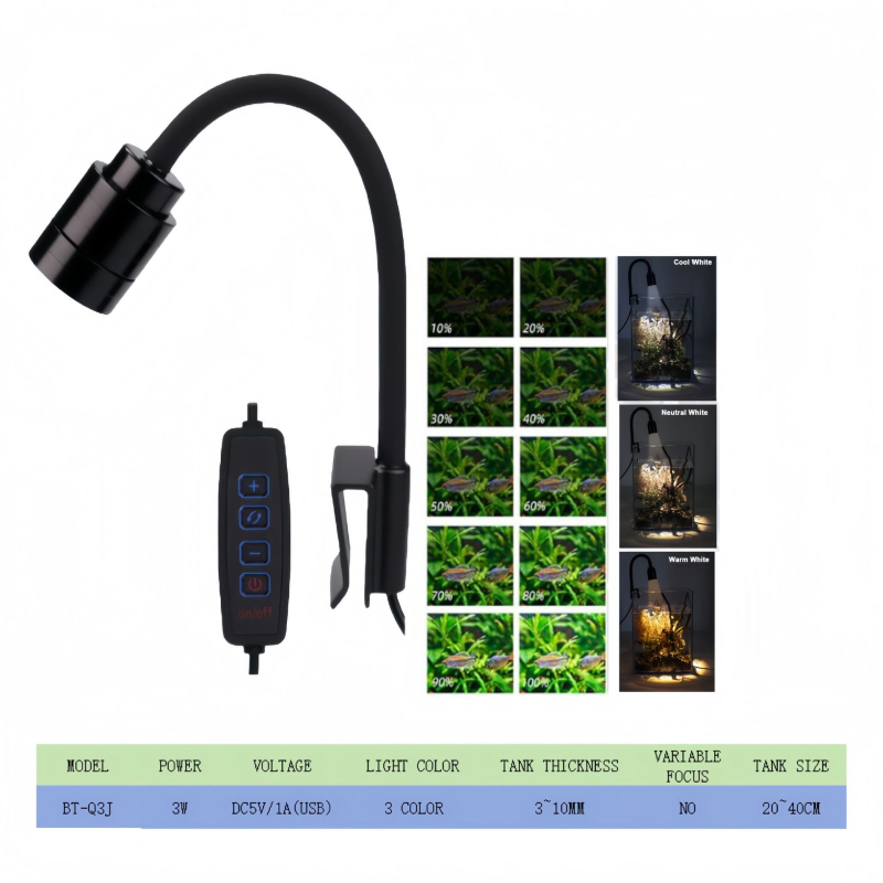 LED svjetlo s klipsom za akvarijem, USB napajanje, 10W, podesivi načini osvjetljenja s tajmerom, PVC kućište