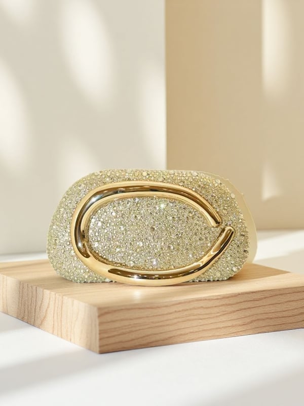 Večernja torbica s kristalima, magnetsko zatvaranje, horizontalni kvadratni oblik, poliester, podstavljena mikrovlaknastom sintetičkom kožom, unutarnji džepovi za telefon i dokumente, svestran dizajn za mix-and-match