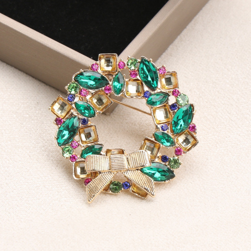 Брошка с лък от сплав и кристална гирлянда, унисекс аксесоар, диамантена обработка, произход Yiwu, есен 2025