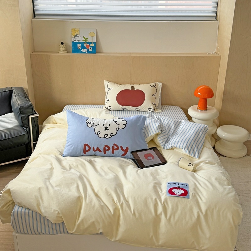 Set de lenjerie patru piese din bumbac – 100% bumbac, model cu desene animate, țesătură twill, imprimare reactivă