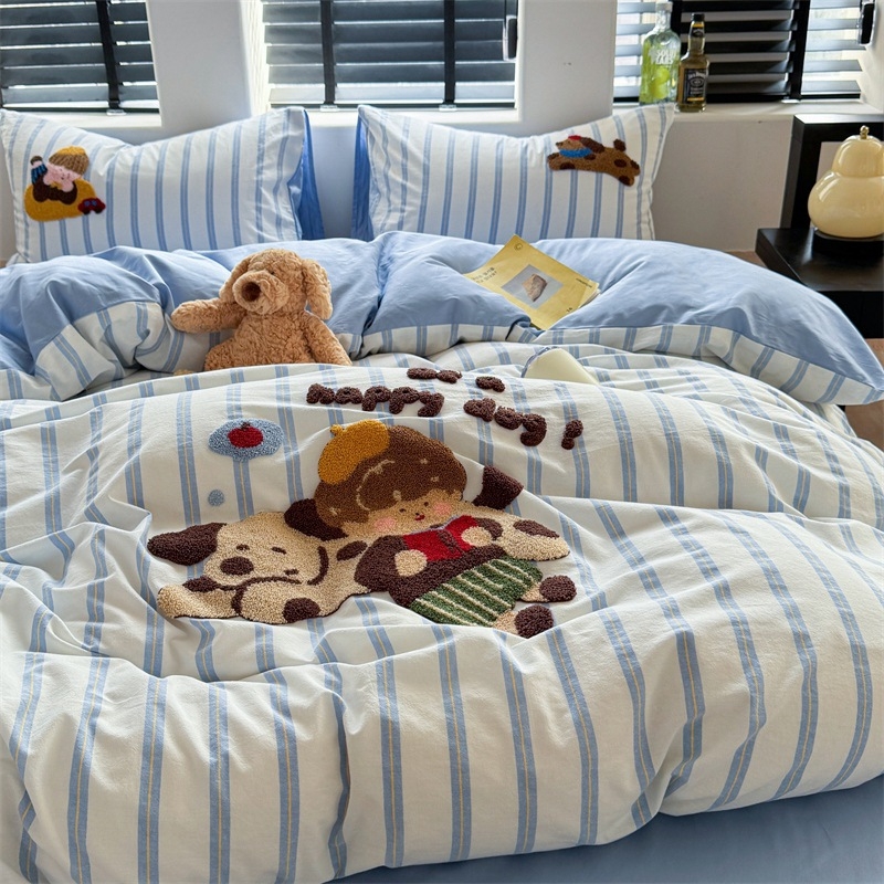 Set de lenjerie patru piese din bumbac – 100% bumbac, model cu desene animate, țesătură twill, imprimare reactivă