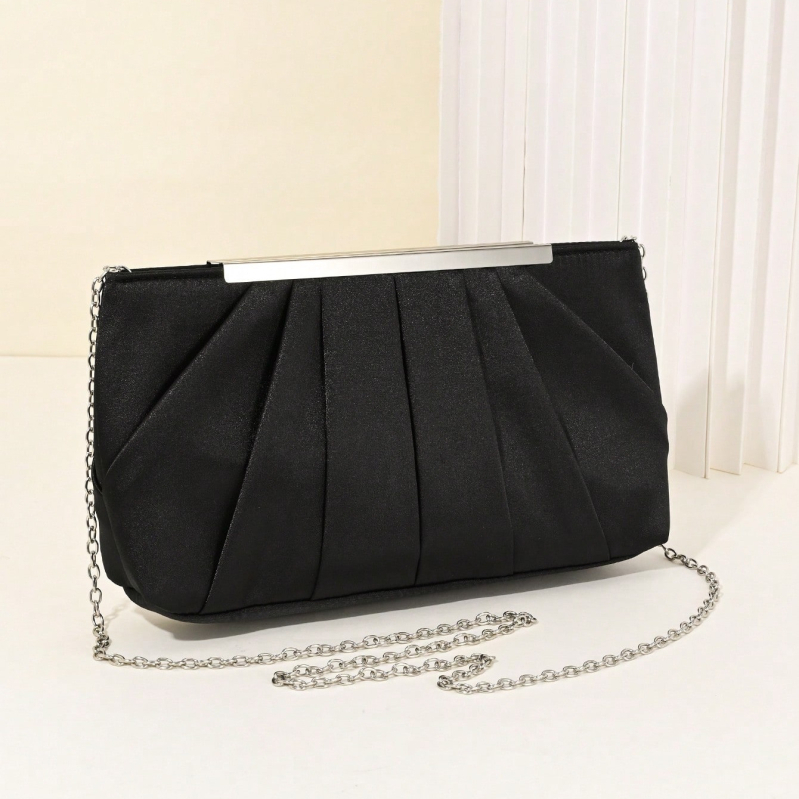 Plisirana večernja clutch torbica od poliestera – tijelo i podstava od poliestera, mali vodoravni kvadratni oblik, otvoreni vrh, meka tekstura