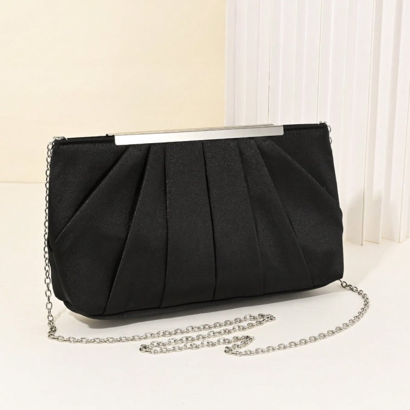 Plisirana večernja clutch torbica od poliestera – tijelo i podstava od poliestera, mali vodoravni kvadratni oblik, otvoreni vrh, meka tekstura