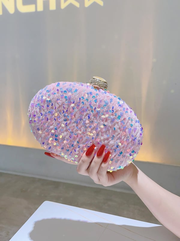 Baršunasta kutijasta torbica, ovalni oblik, zaključavanje, poliester podstava