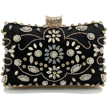 Večernja clutch torbica s perlama i dijamantima, svilen vanjski dio, poliester podstava, vodoravni kvadratni oblik, unutarnji džep za telefon, zaključavanje