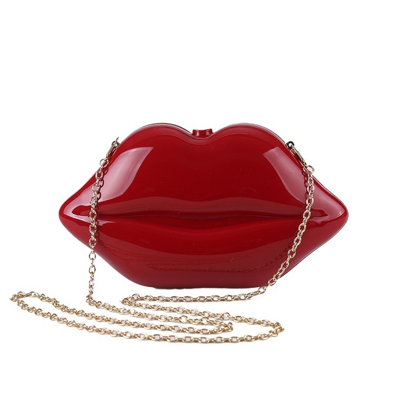 Akrilna crossbody torba s motivom usana; ovalni oblik, magnetsko zatvaranje, džep za telefon, podstava od poliestera.