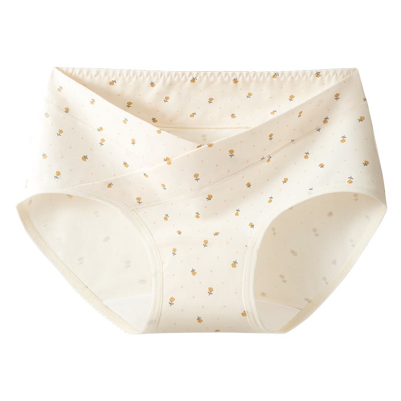 Trudničko donje rublje s V-oblikom niskog pojasa za potporu trbuha, prozračan antibakterijski pamuk, floralni uzorak.