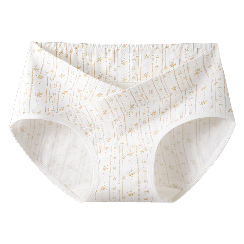 Trudničko donje rublje s V-oblikom niskog pojasa za potporu trbuha, prozračan antibakterijski pamuk, floralni uzorak.