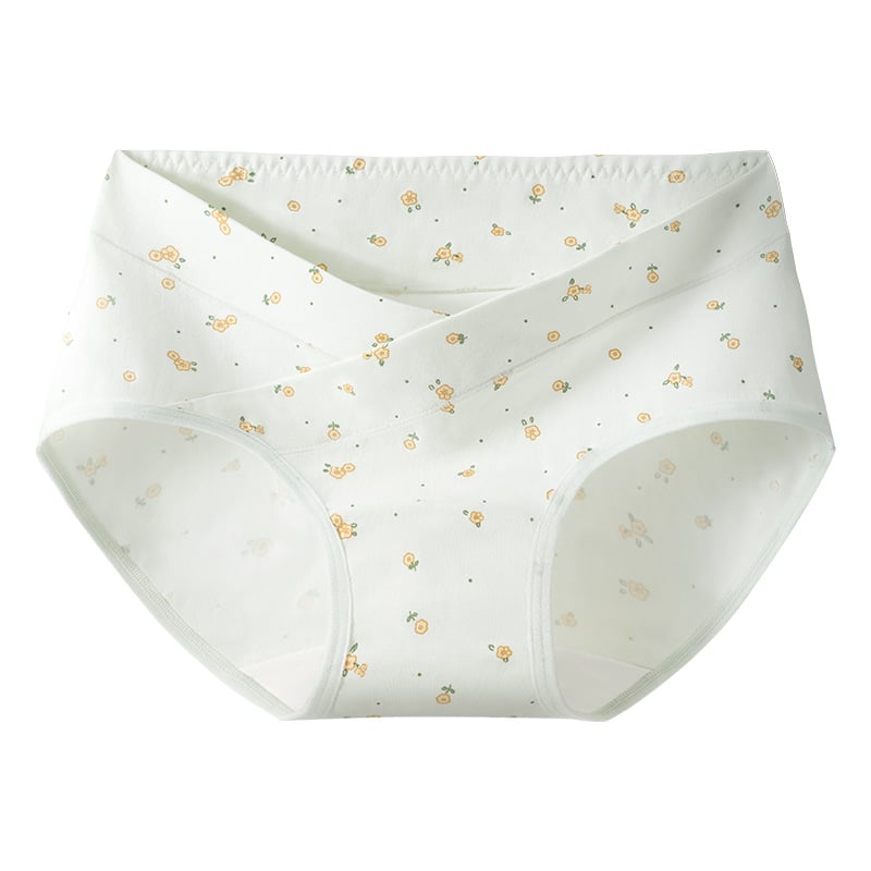 Trudničko donje rublje s V-oblikom niskog pojasa za potporu trbuha, prozračan antibakterijski pamuk, floralni uzorak.