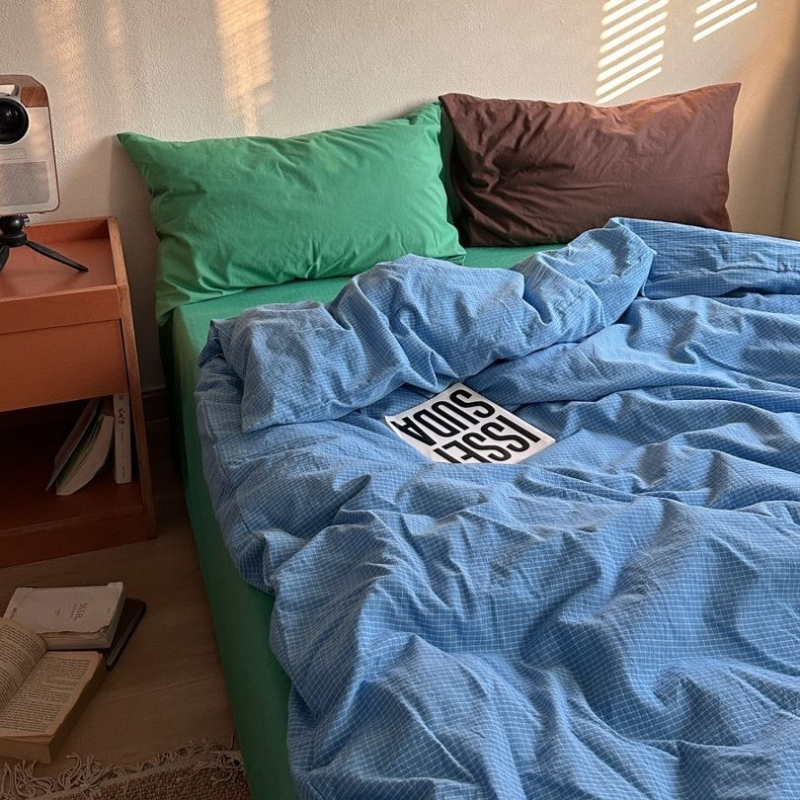 Pamuk Četverodijelni set posteljine, jednobojan, moderni minimalistički stil, težina 2500–3000 g