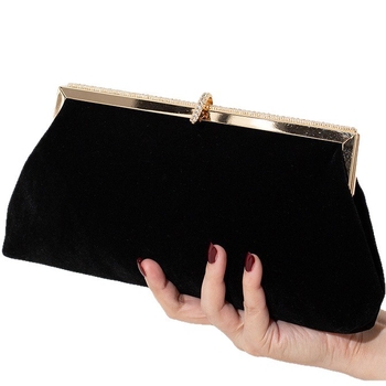 Baršunasta večernja clutch torbica, zrel ženski stil, horizontalni kvadratni oblik, zatvarač, unutarnja džep s zatvaračem, baršunasta podstava