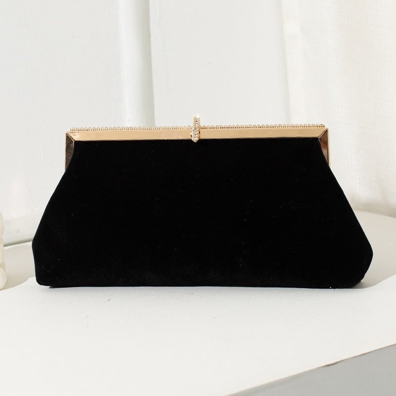 Baršunasta večernja clutch torbica, zrel ženski stil, horizontalni kvadratni oblik, zatvarač, unutarnja džep s zatvaračem, baršunasta podstava