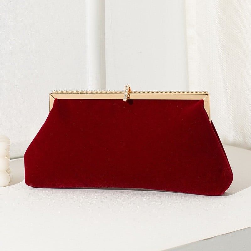 Baršunasta večernja clutch torbica, zrel ženski stil, horizontalni kvadratni oblik, zatvarač, unutarnja džep s zatvaračem, baršunasta podstava