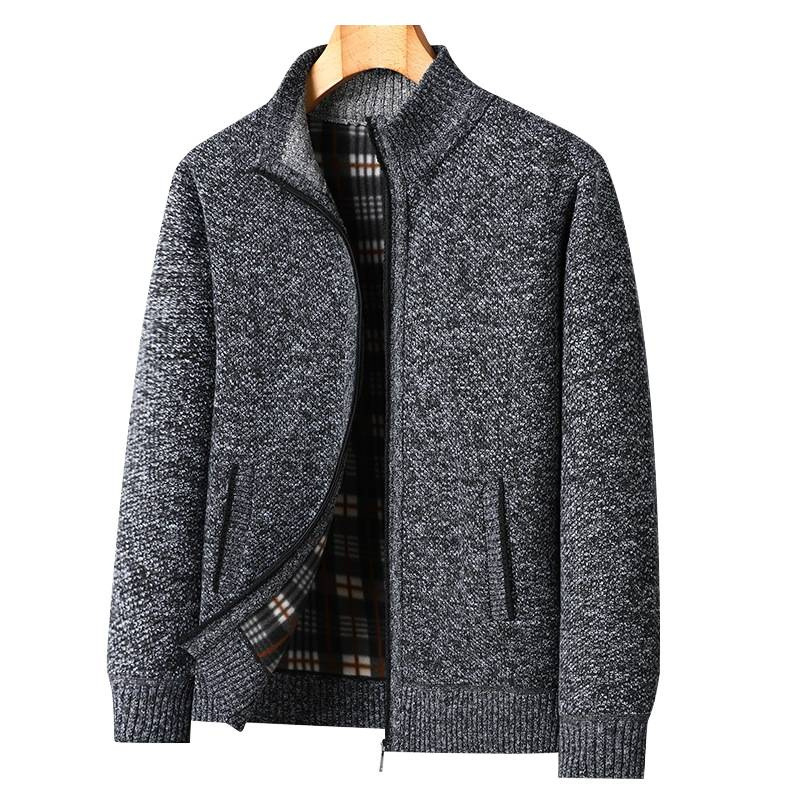Muški pleteni kardigan jakna sa stojećim ovratnikom, debeli fleksi podstava, dugi rukavi, glavna tkanina: kunić dlaka