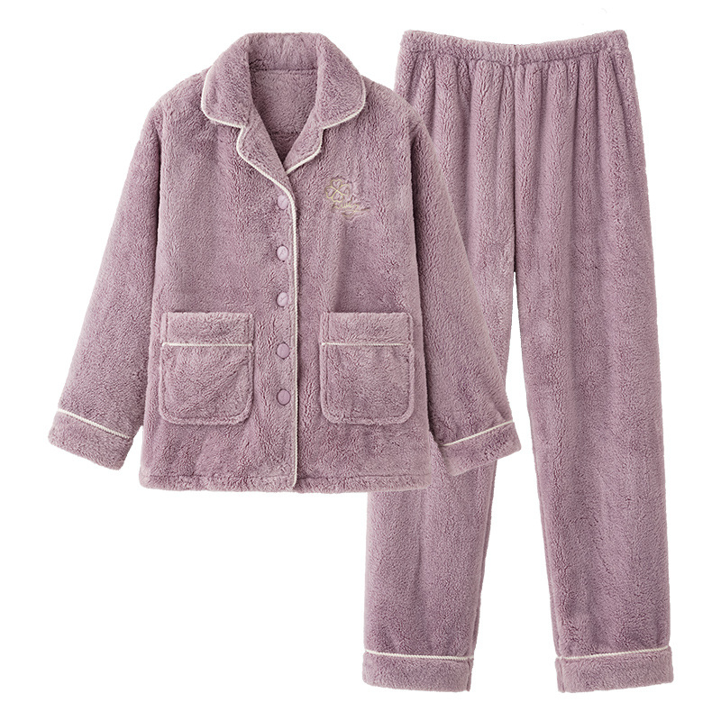 Kostim od coral fleksa, zimski topli komplet od flanel, s podstavom od flisa, ekstra debeli 501-600 g/m², rever ovratnik, dugi rukavi, hlače