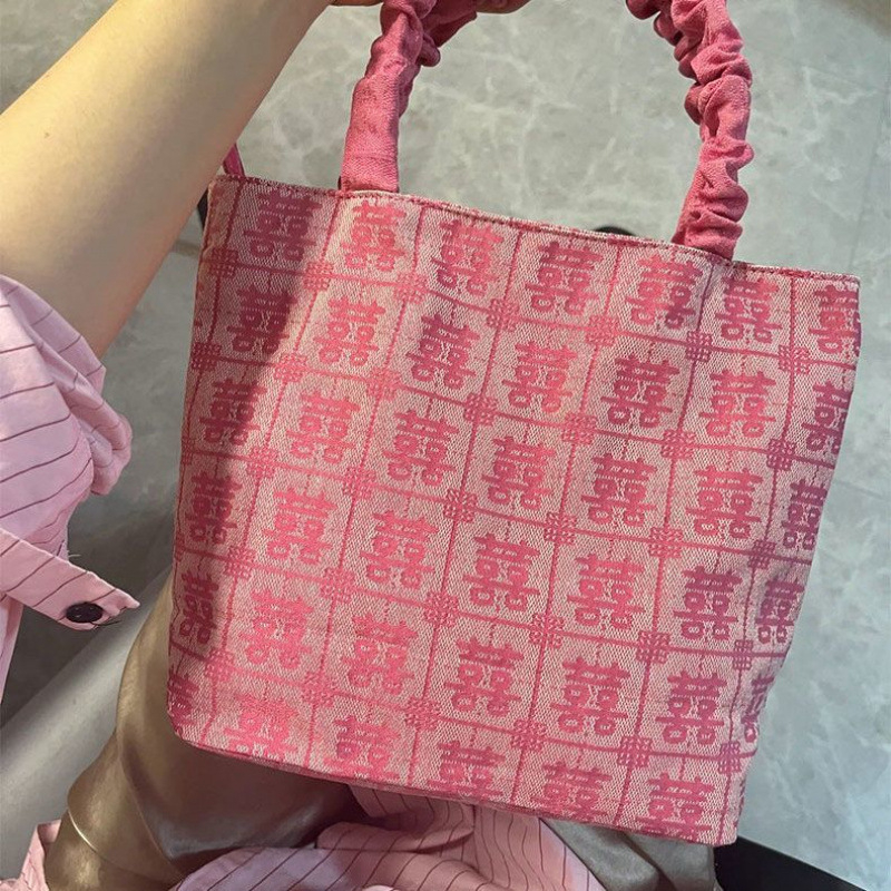 Vjenčana darovna torba za mladenku i kumu, kineskog stila, poliester, pamuk podstava, zatvarač, mali kvadratni oblik, džep za telefon