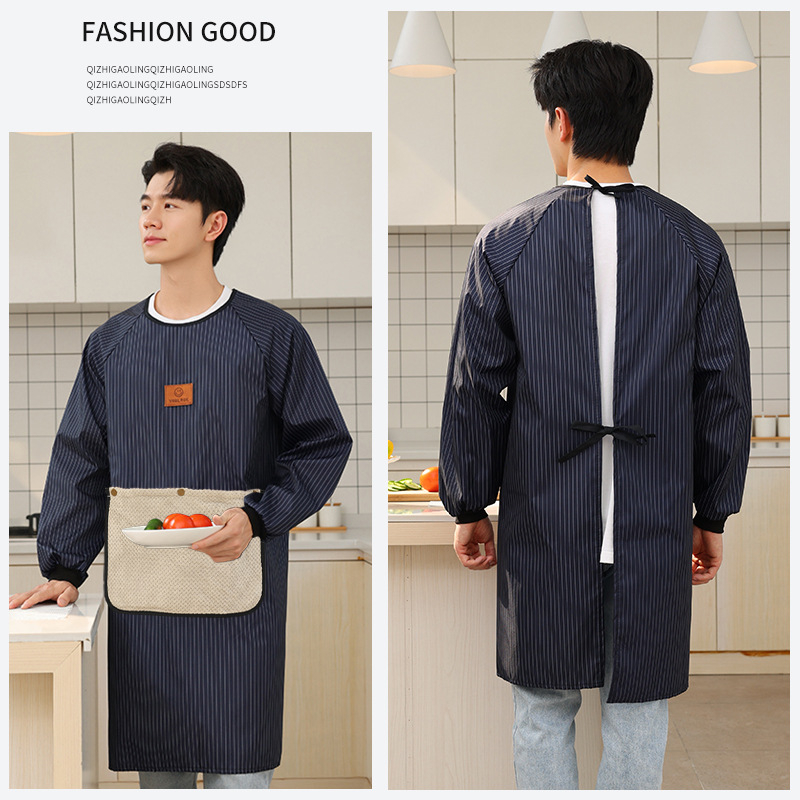 Pregača s rukavima, vodootporna i otporna na ulje; materijal: vodootporna kompozitna tkanina; uzorak: prugasti/mrežasti