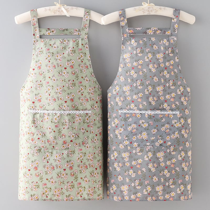 Nélküli ujjú poliészter kötény – szennyeződés elleni védelem, koreai stílus, virágos/fű/levél mintázat