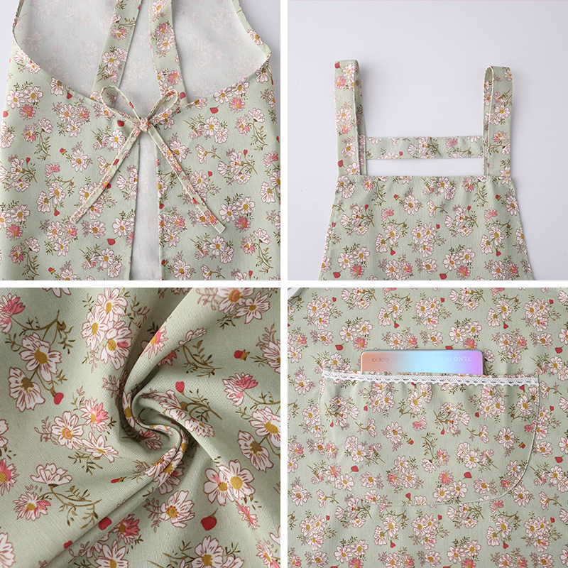 Nélküli ujjú poliészter kötény – szennyeződés elleni védelem, koreai stílus, virágos/fű/levél mintázat