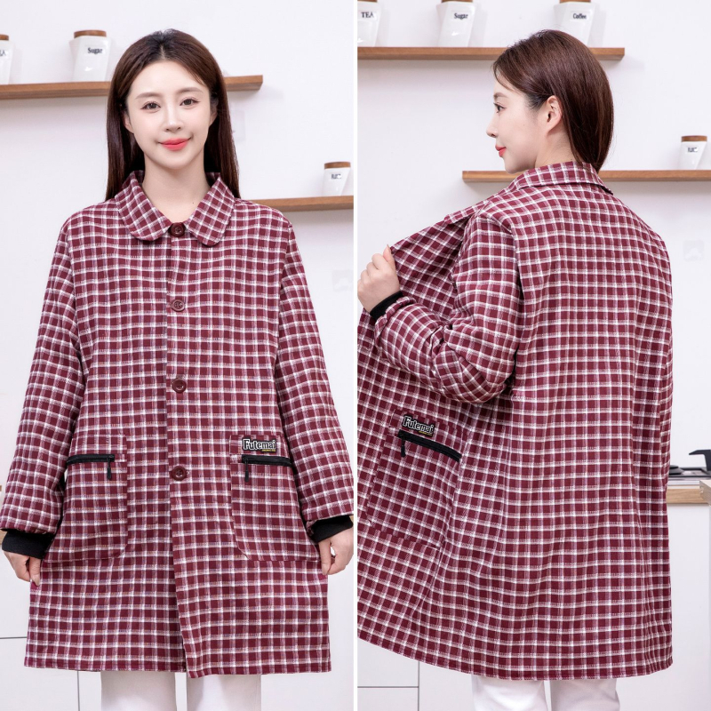 Ujjakkal ellátott kockás kötény poliészter-pamut anyagból, konyhai védelem a szennyeződés ellen, modern egyszerű stílus