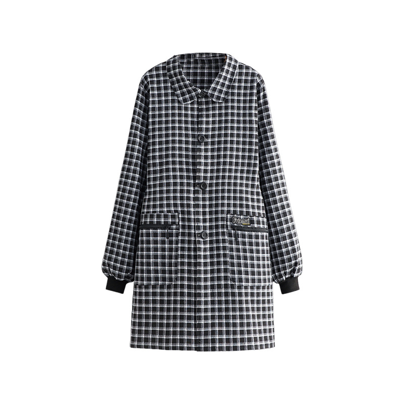 Ujjakkal ellátott kockás kötény poliészter-pamut anyagból, konyhai védelem a szennyeződés ellen, modern egyszerű stílus